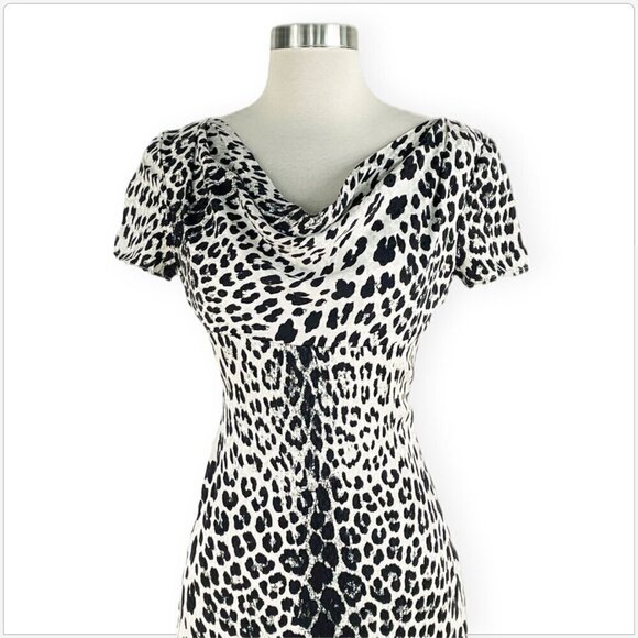 Gruppo GFT Black White Silk Animal or Snake Print Silk Midi Dress Italian 2 4 ? - Picture 3 of 5